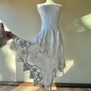 Free People White Love To Love You Cutwork Embroidered Lace Handkerchief Dress